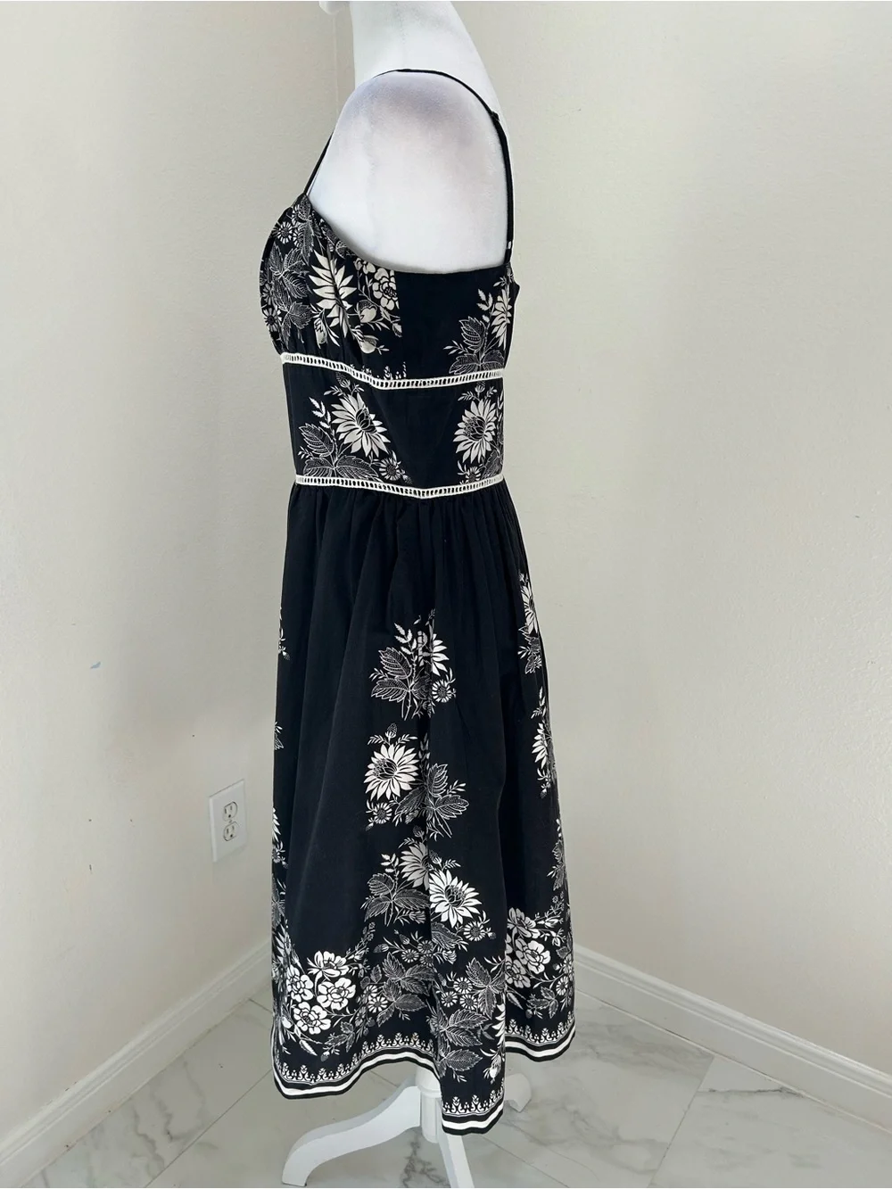 The Limited Black & White Floral Spaghetti Strap Midi Dress